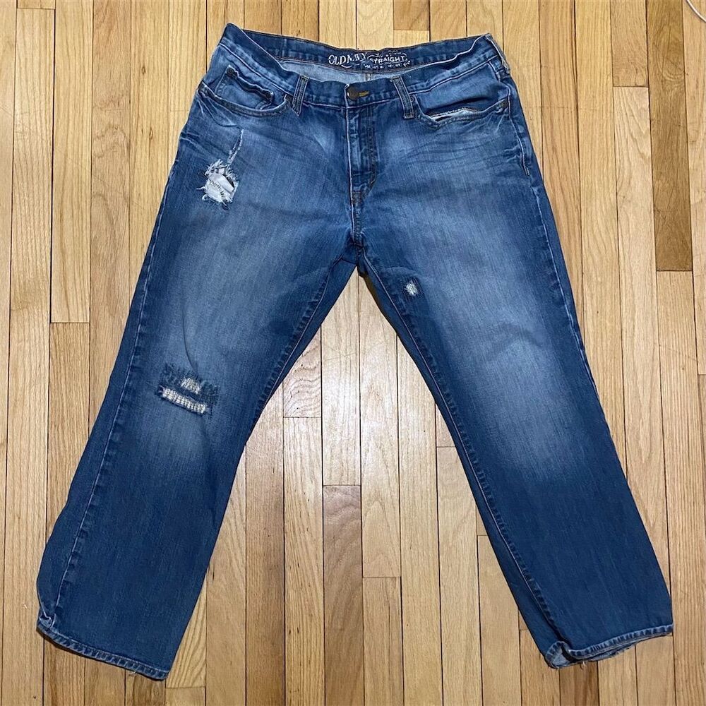 Old Navy Women's Patchwork Distressed Denim Jeans Medium Blue Y2K Vintage